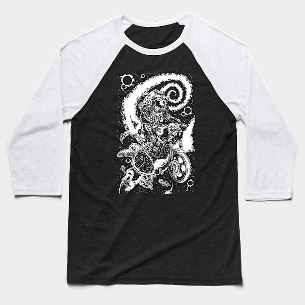 Into the Void Astronaut space turtles psychedelic motorcycle stars Baseball T-Shirt by JonathanGrimmArt